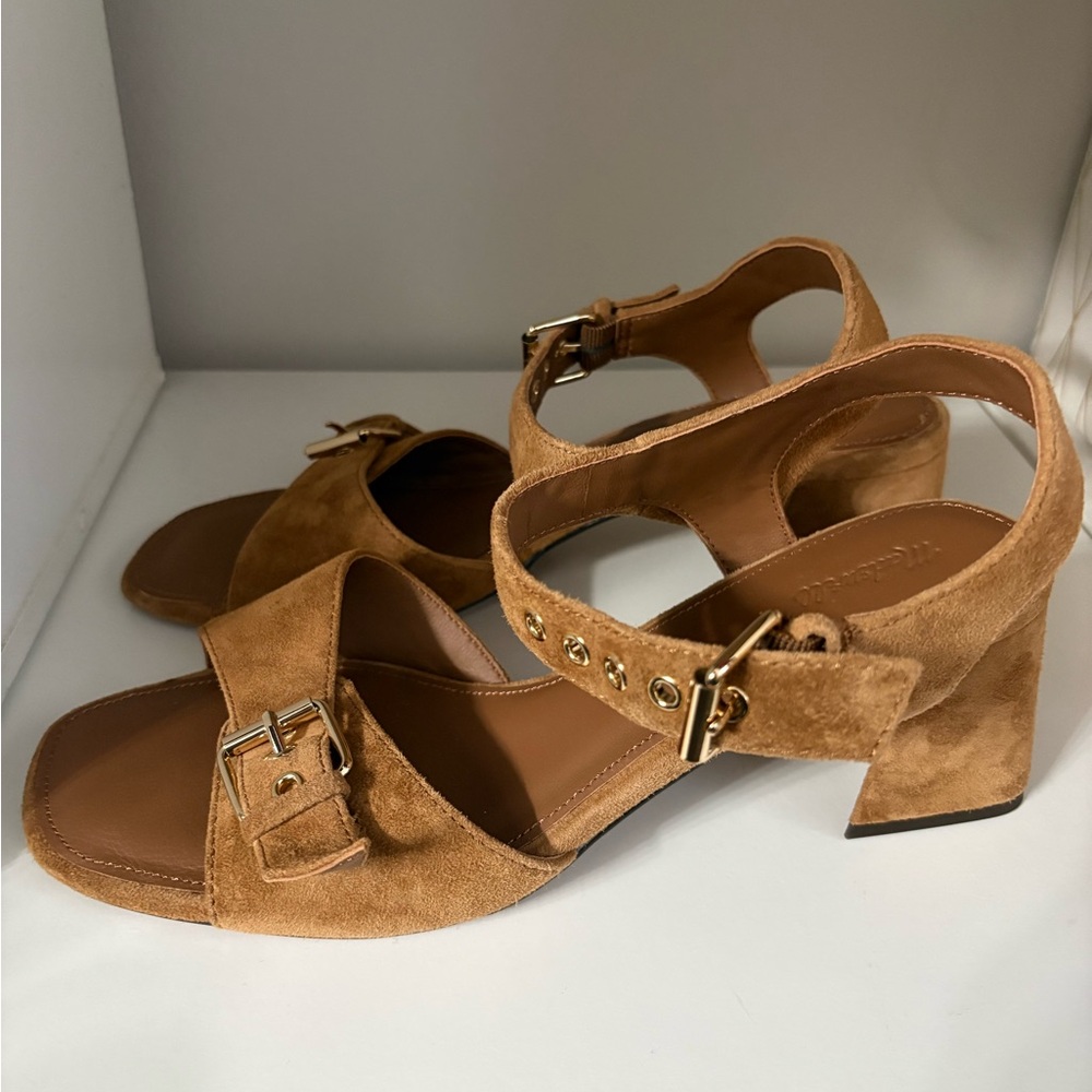 Madewell Tan Suede Block Heel Sandals - Picture 4 of 8